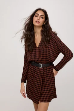Slowlove Vestido Cuadros Marron Online