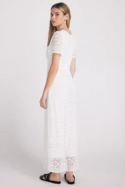 Slowlove Vestido De Crochet De Punto Marfil Sale