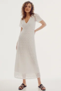 Slowlove Vestido De Crochet De Punto Marfil Sale
