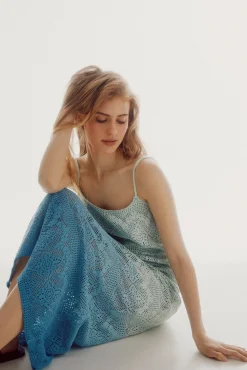 Cortefiel Vestido De Crochet De Punto Estampado Azul Clearance