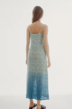 Cortefiel Vestido De Crochet De Punto Estampado Azul Clearance