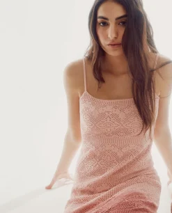 Cortefiel Vestido De Crochet De Punto Rosa Best