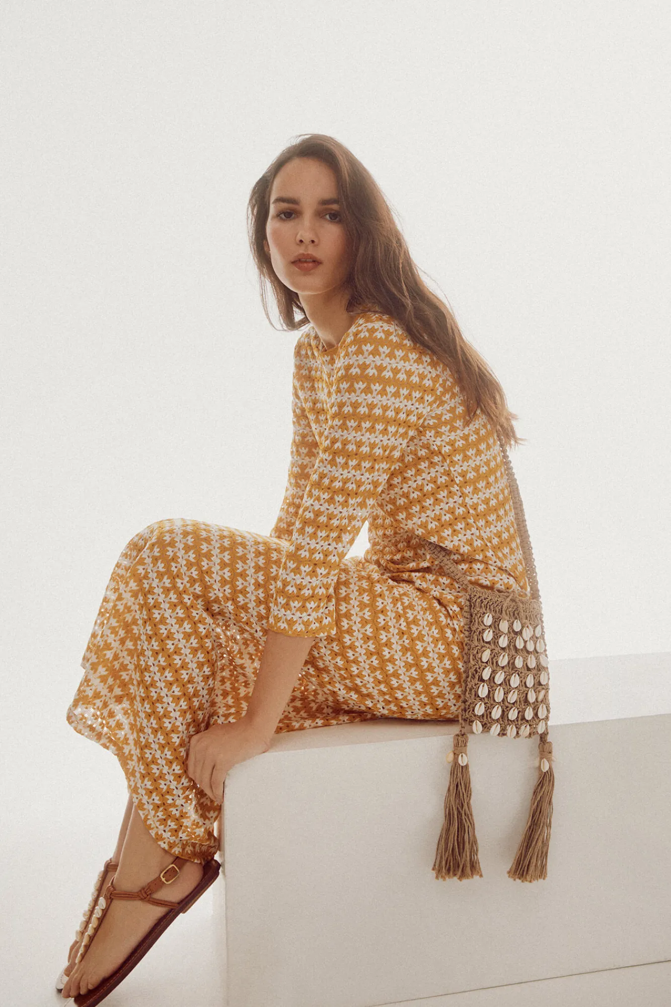 Slowlove Vestido De Encaje De Punto Estampado Amarillo Online