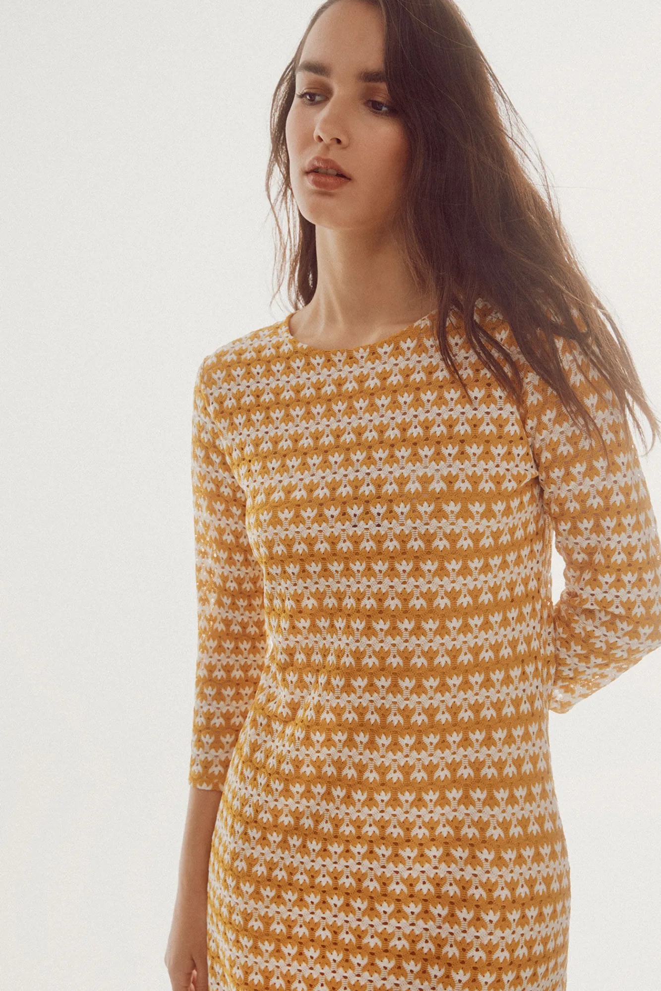 Slowlove Vestido De Encaje De Punto Estampado Amarillo Online