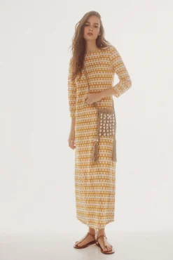 Slowlove Vestido De Encaje De Punto Estampado Amarillo Online