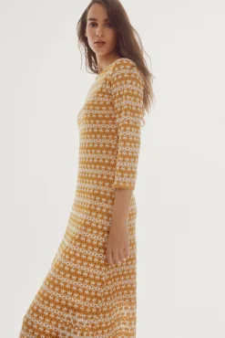 Slowlove Vestido De Encaje De Punto Estampado Amarillo Online