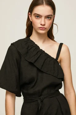 Pepe Jeans Vestido De Lino Asimetrico. Negro Hot