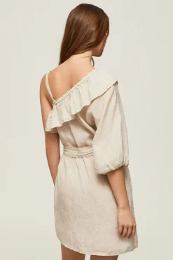 Pepe Jeans Vestido De Lino Asimetrico. Beige Clearance