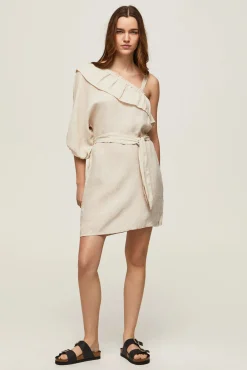 Pepe Jeans Vestido De Lino Asimetrico. Beige Clearance