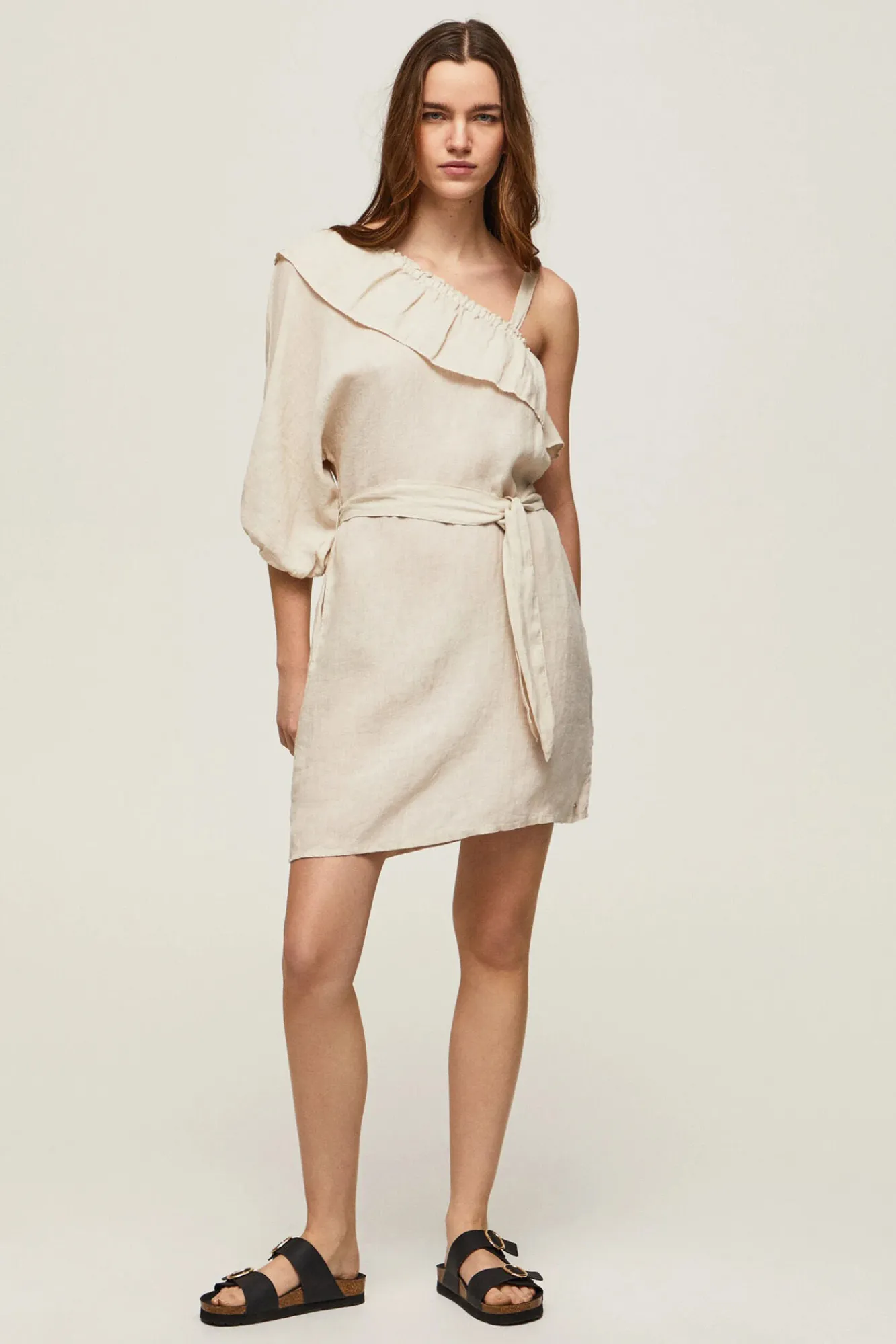 Pepe Jeans Vestido De Lino Asimetrico. Beige Clearance
