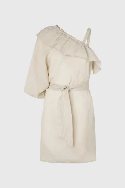Pepe Jeans Vestido De Lino Asimetrico. Beige Clearance