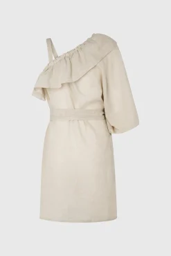 Pepe Jeans Vestido De Lino Asimetrico. Beige Clearance