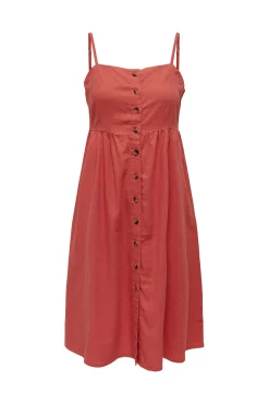 JDY Vestido De Lino Midi Rojo Hot