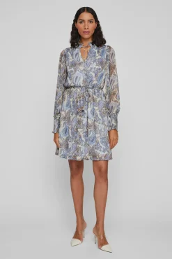 Vila Vestido De Manga Larga Corto Paisley Gris Hot