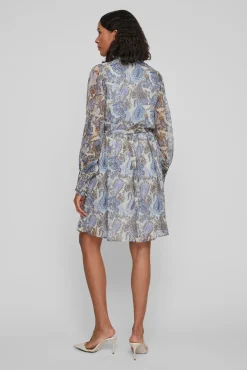 Vila Vestido De Manga Larga Corto Paisley Gris Hot