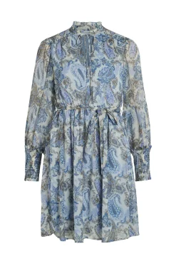 Vila Vestido De Manga Larga Corto Paisley Gris Hot