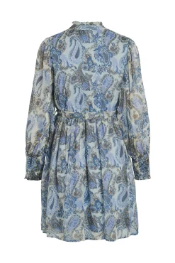Vila Vestido De Manga Larga Corto Paisley Gris Hot