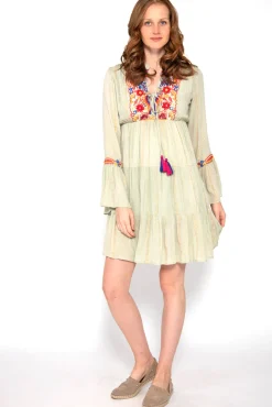 Brave Soul Vestido De Manga Larga Con Bordados Y Espejos Verde Hot