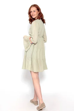 Brave Soul Vestido De Manga Larga Con Bordados Y Espejos Verde Hot