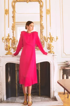 Vila Vestido De Manga Larga Con Abertura En Espalda Rosa Sale