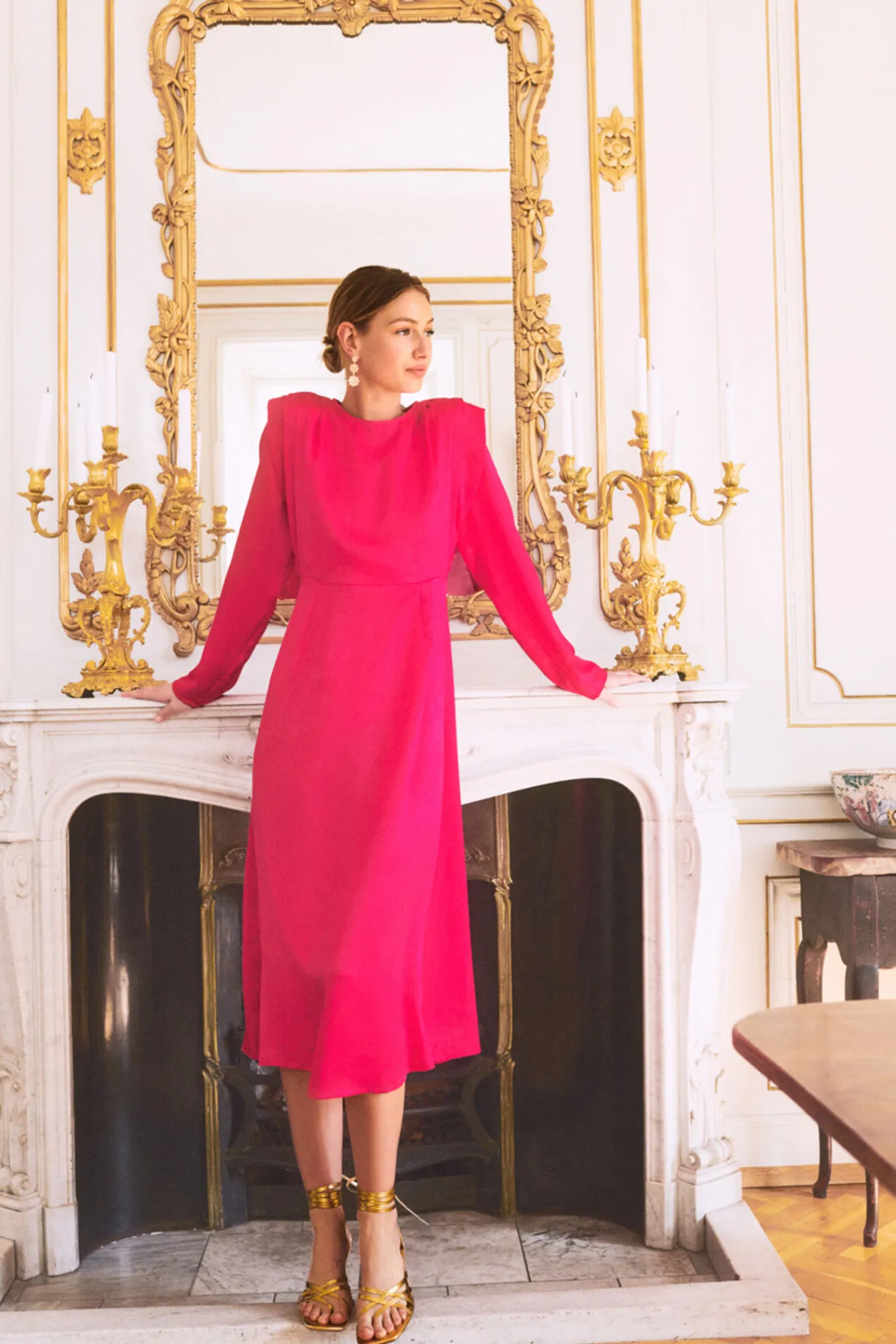 Vila Vestido De Manga Larga Con Abertura En Espalda Rosa Sale