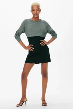 Only Vestido De Punto Color Block Verde New