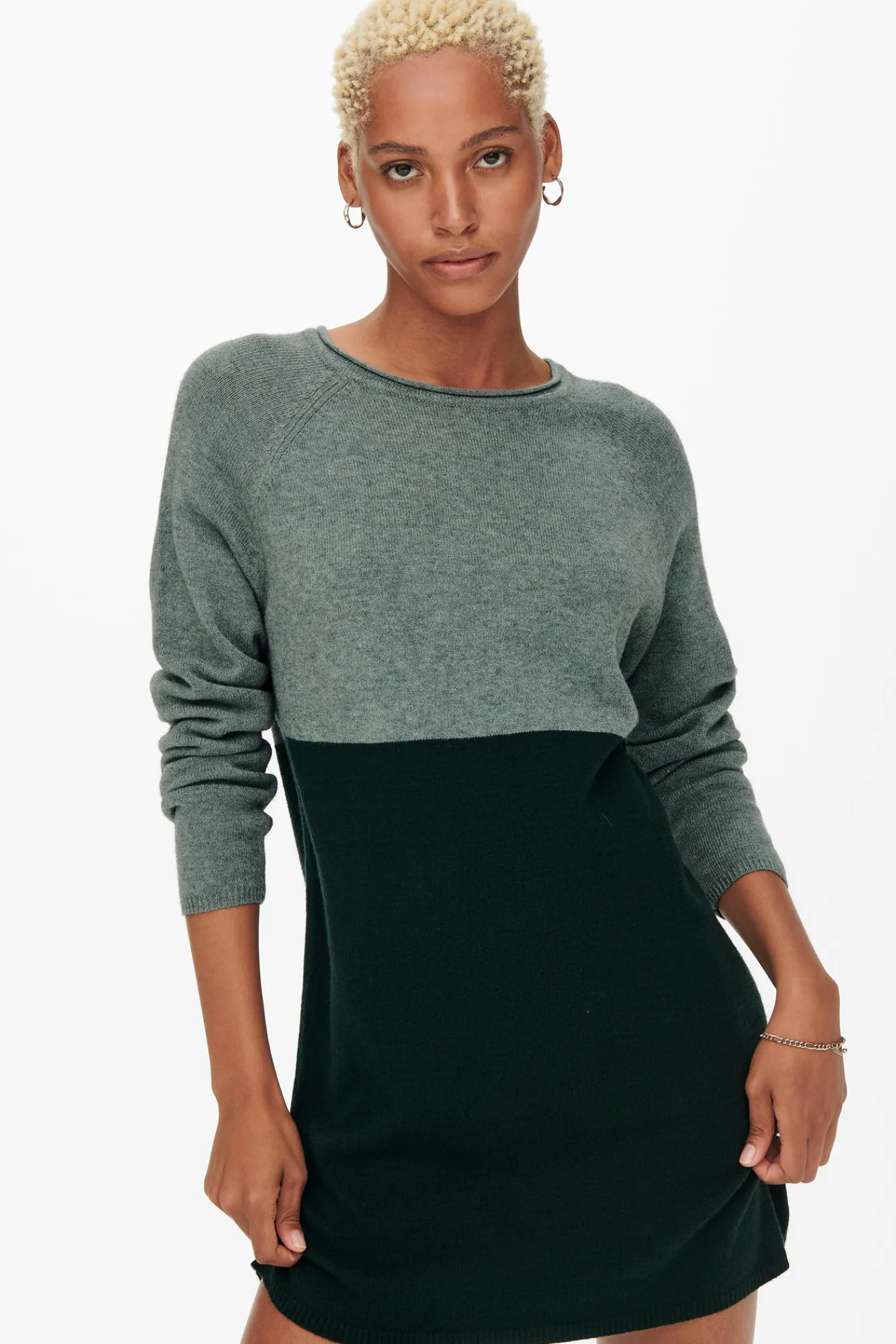 Only Vestido De Punto Color Block Verde New