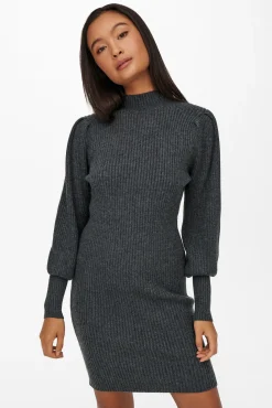 Only Vestido De Punto Con Cuello Subido Gris Medio Online
