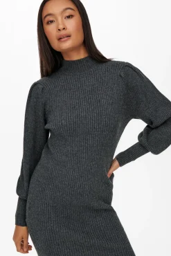 Only Vestido De Punto Con Cuello Subido Gris Medio Online