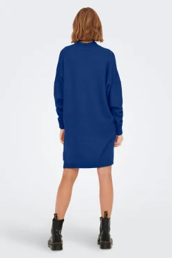 Only Vestido De Punto Cuello Perkins Azul Medio