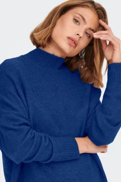 Only Vestido De Punto Cuello Perkins Azul Medio