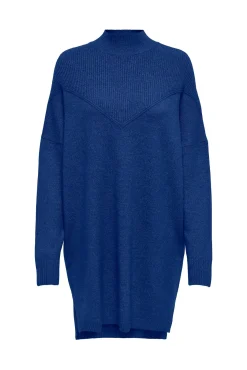Only Vestido De Punto Cuello Perkins Azul Medio