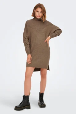 Only Vestido De Punto Cuello Perkins Tostado Clearance