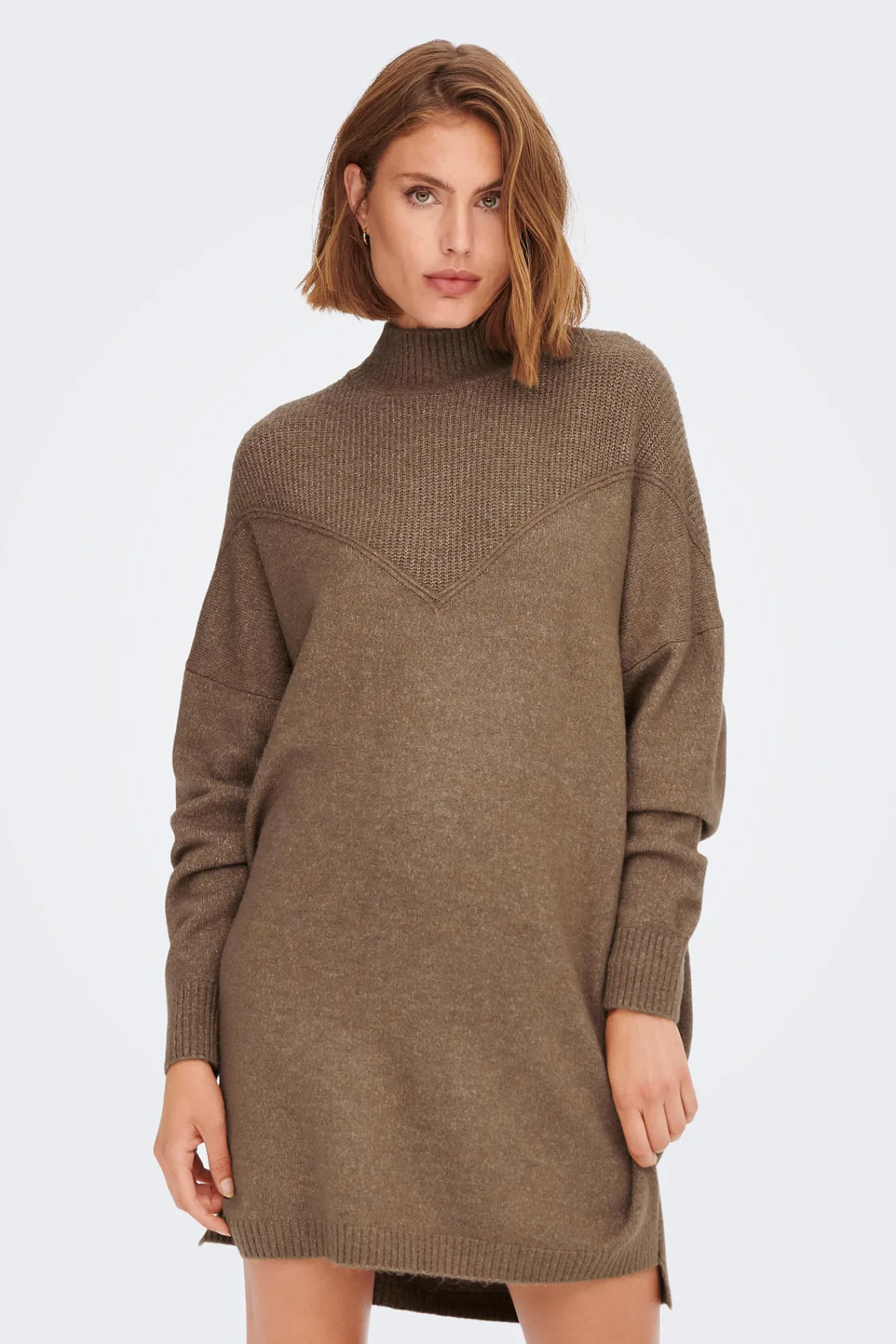 Only Vestido De Punto Cuello Perkins Tostado Clearance