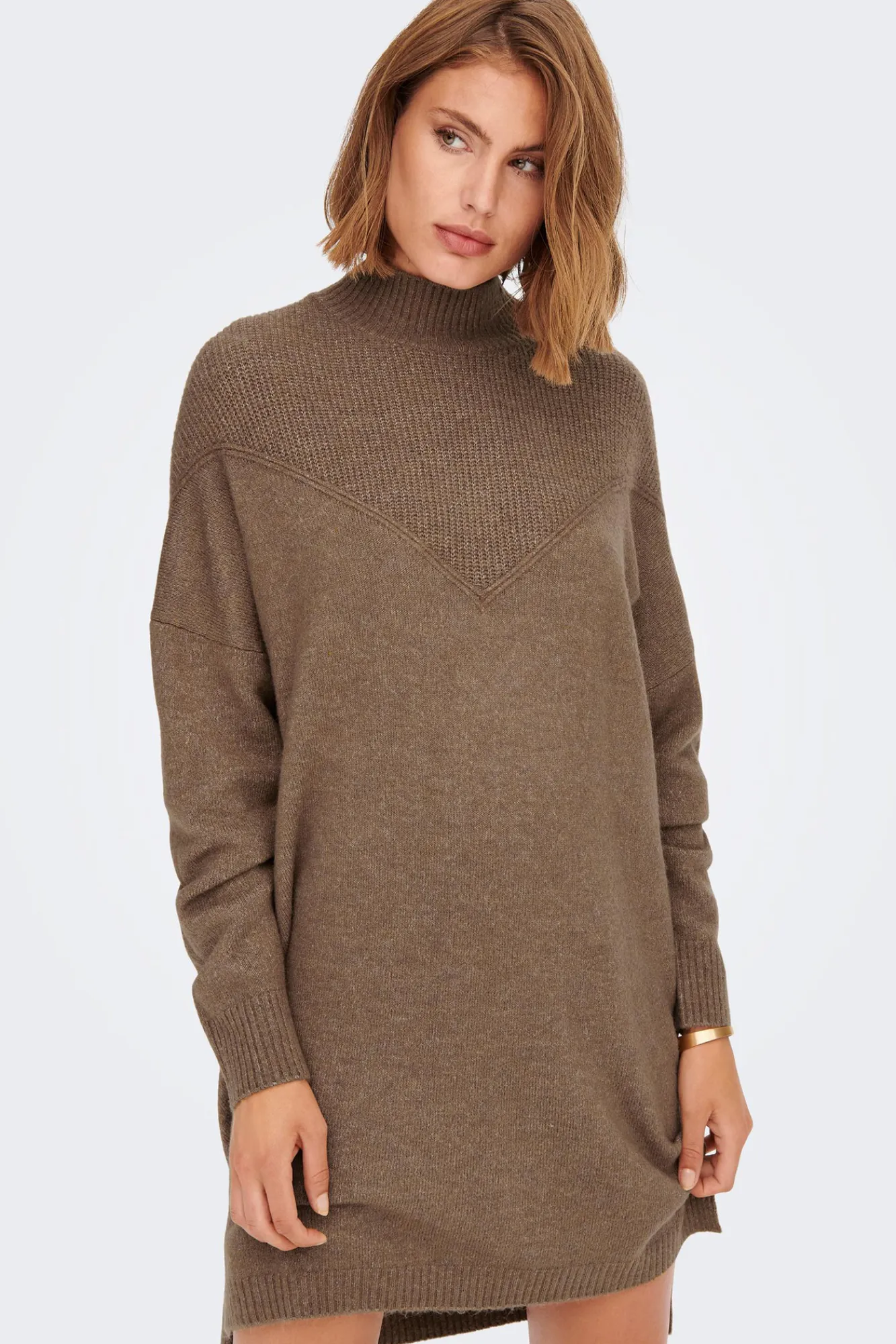 Only Vestido De Punto Cuello Perkins Tostado Clearance