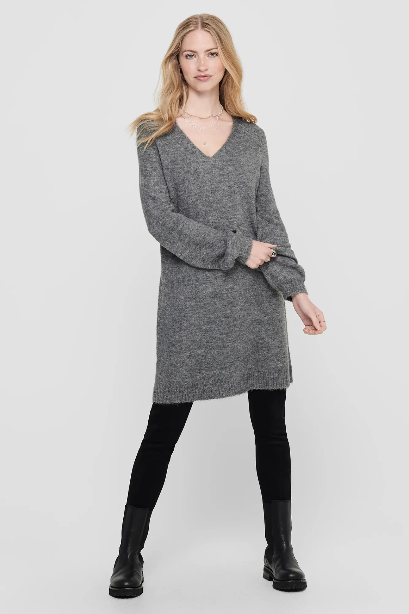 JDY Vestido De Punto Cuello Pico Gris Medio Sale