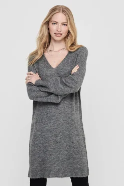JDY Vestido De Punto Cuello Pico Gris Medio Sale