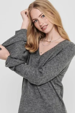 JDY Vestido De Punto Cuello Pico Gris Medio Sale