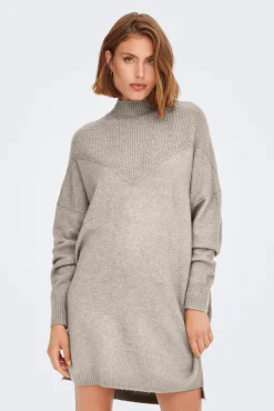 Only Vestido De Punto Cuello Perkins Beige Medio