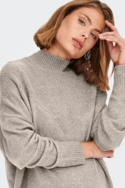 Only Vestido De Punto Cuello Perkins Beige Medio