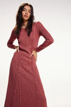 Slowlove Vestido De Punto Largo. Naranja Hot