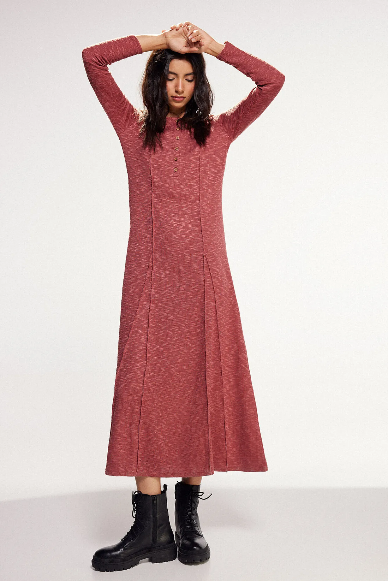 Slowlove Vestido De Punto Largo. Naranja Hot