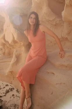 Slowlove Vestido De Punto Midi Naranja New