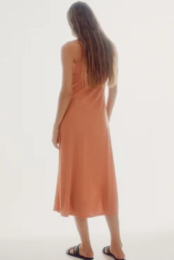 Slowlove Vestido De Punto Midi Naranja New