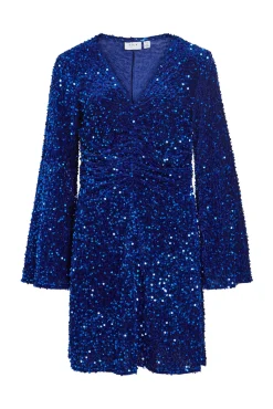 Vila Vestido De Terciopelo Con Lentejuelas Azul Marino Hot