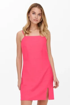 Only Vestido De Tirantes Con Lino Rosa