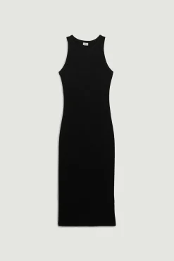 Pimkie Vestido De Tirantes De Punto Acanalado Negro New