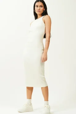 Pimkie Vestido De Tirantes De Punto Acanalado Blanco Clearance