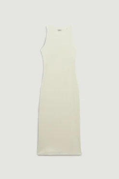Pimkie Vestido De Tirantes De Punto Acanalado Blanco Clearance