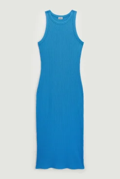 Pimkie Vestido De Tirantes De Punto Acanalado Azul Indigo Outlet